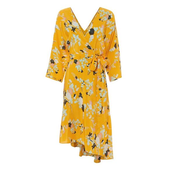 Diane Von Furstenberg Floral Print Wrap Dress in Yellow Silk,All Products : American Fashion Style Bags On Sale